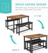 3-Piece Rustic Brown Dining Table Set for 4 with Benches