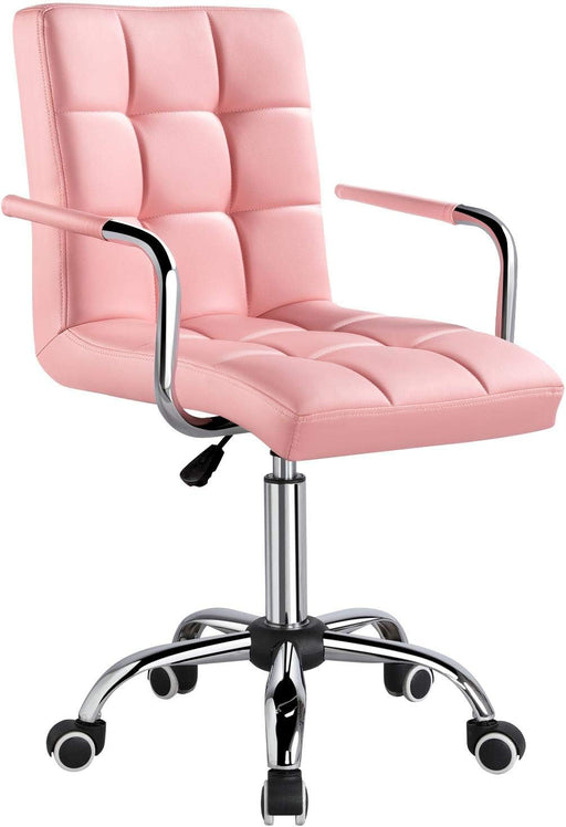 Pink Swivel Office Chair with Armrests and Wheels
