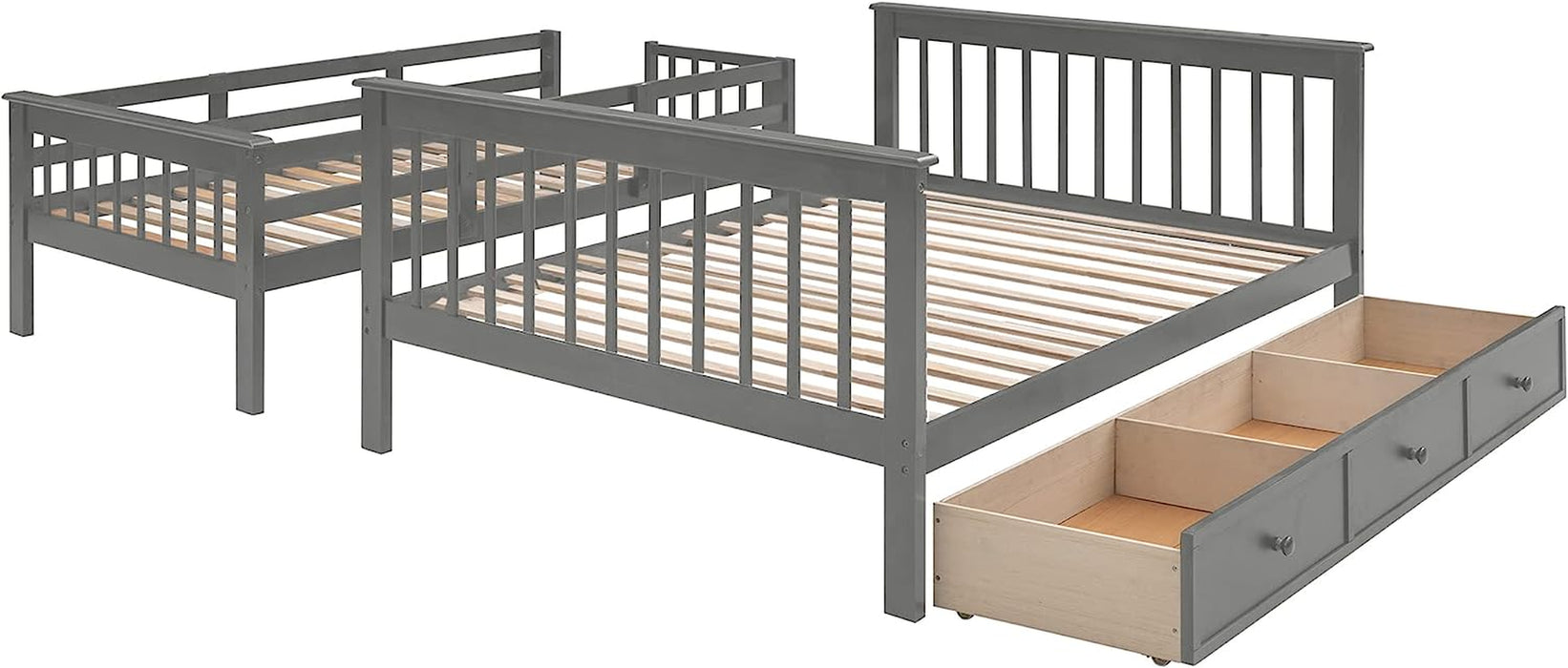 Twin over Full Bunk Bed with Stairs, Grey