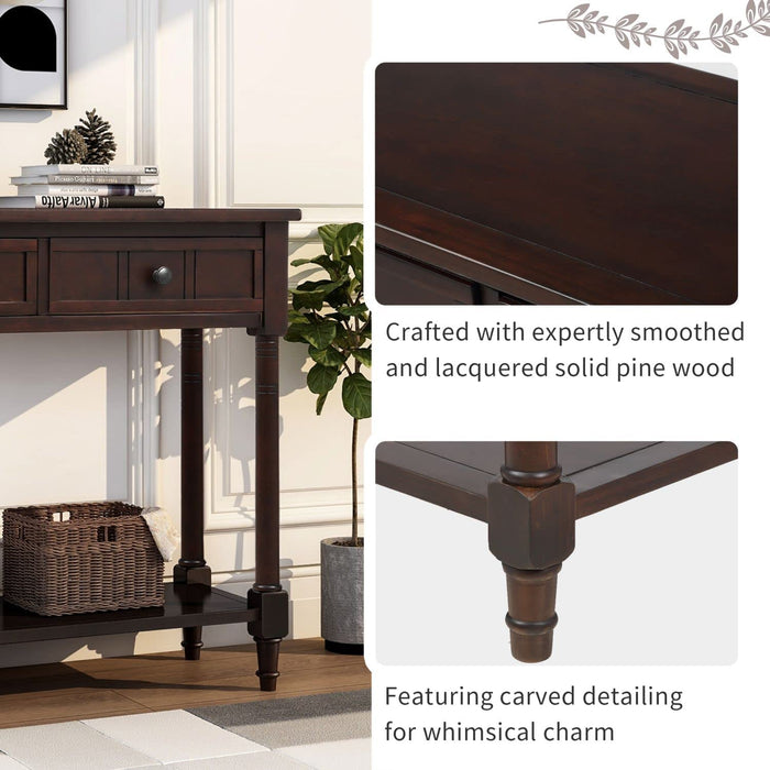 Rustic Espresso Console Table with Storage Drawers