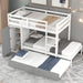 Wooden Twin Bunk Bed with Trundle and Built-In Storage Wardrobe