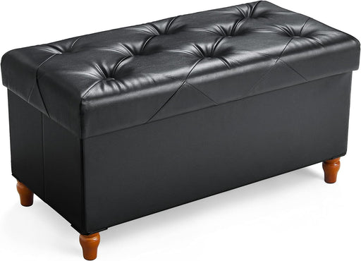 Black Faux Leather Ottoman with Storage and Legs