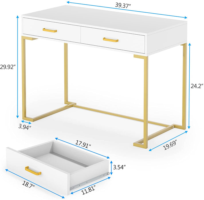 Modern White and Gold Computer Desk