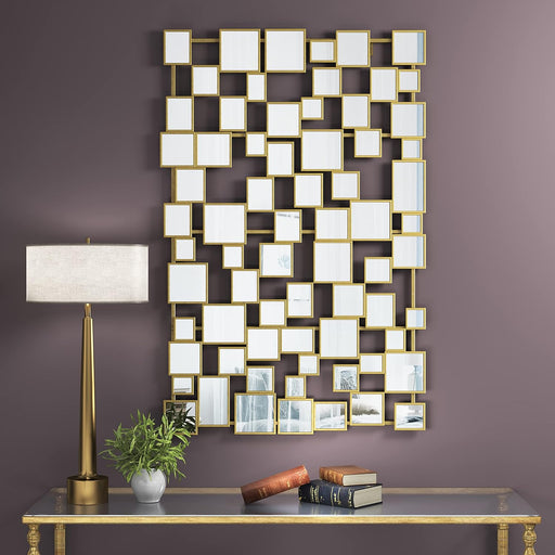 Modern Large Accent Mirror - Gold Decorative Mirror 45×30 Inch Metal Framed Rectangular Wall Mirror for Home Living Rooms Entryways