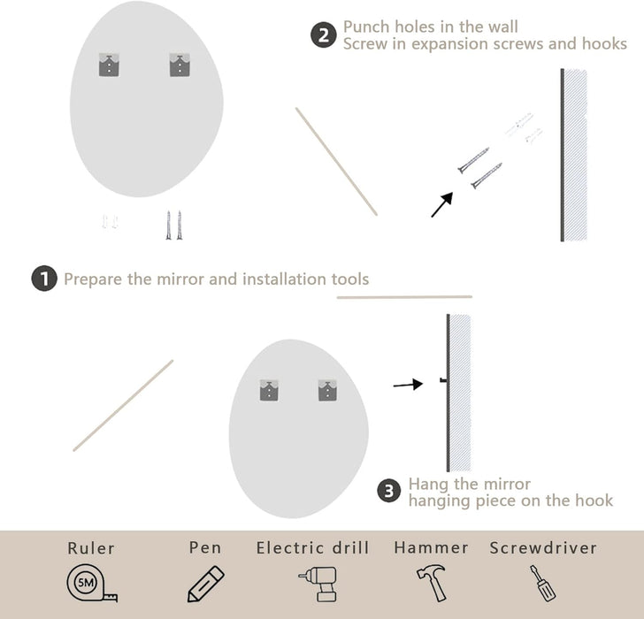 Led Irregular Mirror Oval Mirror with LED 24X36 Inch, Dimmable Wall Makeupmirrors with Anti-Fog, Glass Shartter Proof