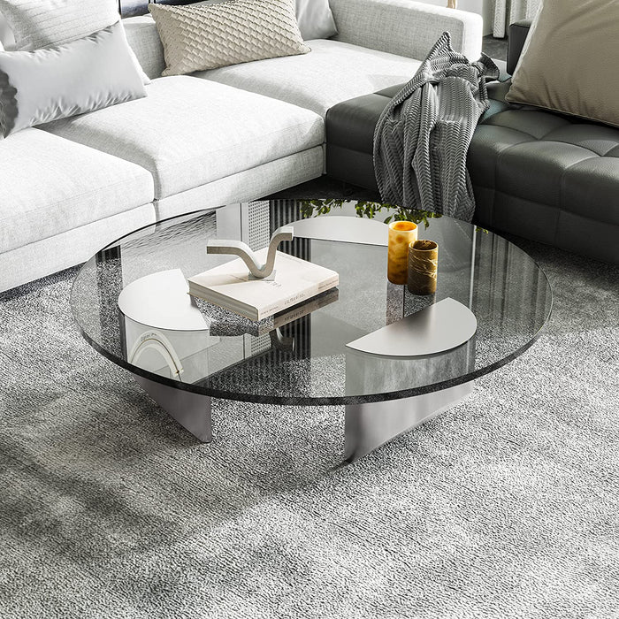 Modern Black Glass Top Wedge Coffee Table