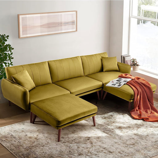 Modern Velvet U-Shaped Sectional Sofa Bed