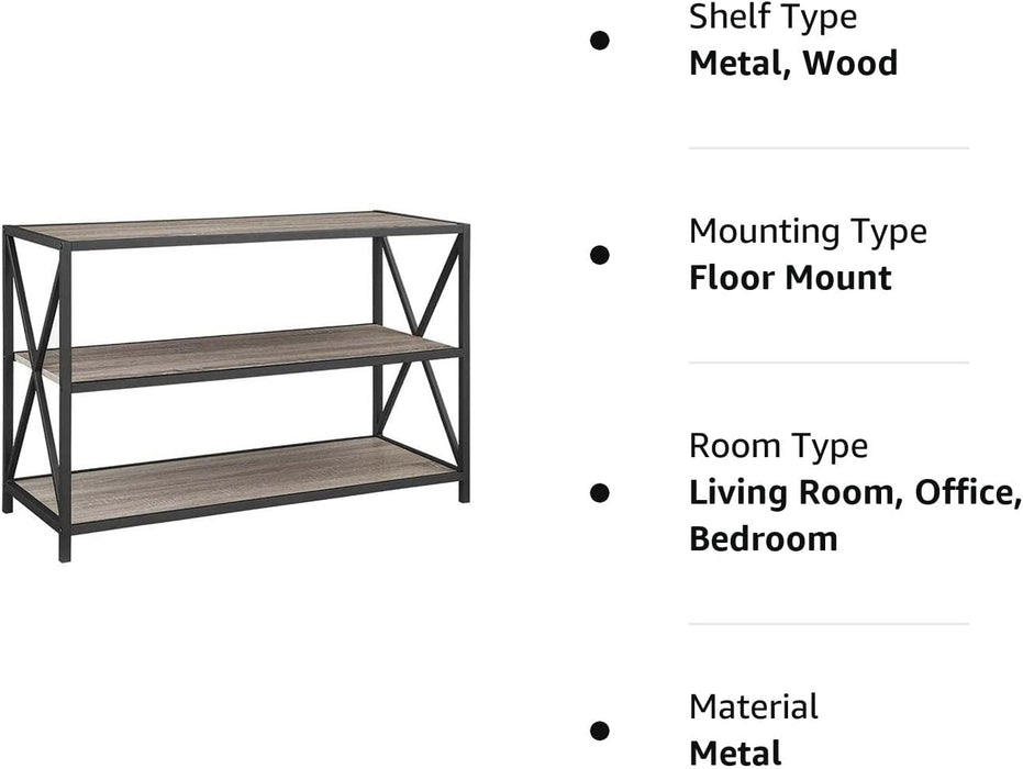 Industrial Wood Metal Bookcase with Open Shelves