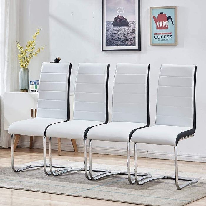 White Glass Dining Table and Faux Leather Chairs Set