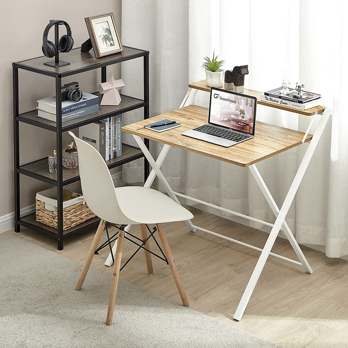 Foldable Oak Desk with Shelf for Small Spaces