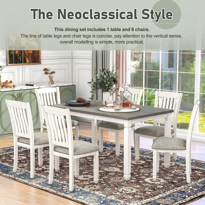 Neoclassical 7-Piece Dining Table Set with Upholstered Chairs, Brown