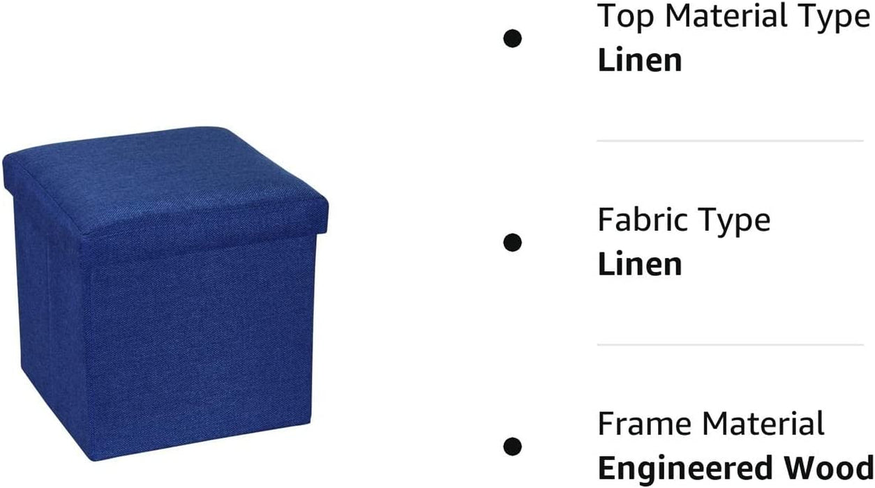 Linen Blue Ottoman Cube with Storage and Seat