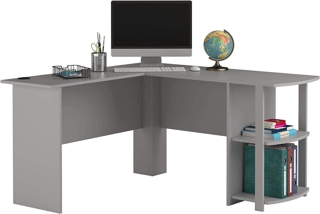 Dove Gray L-Shaped Desk with Bookshelves