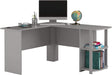 Dove Gray L-Shaped Desk with Bookshelves