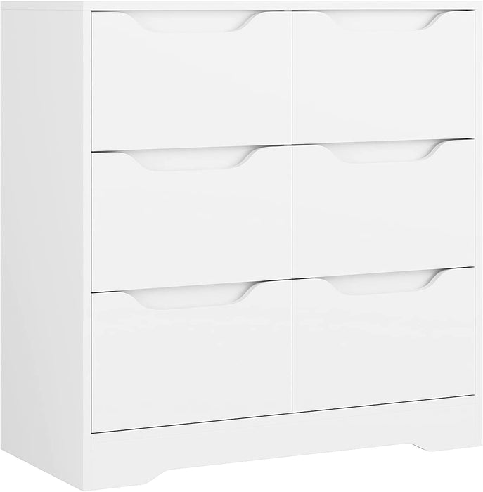 Modern 6 Drawer Dresser, White, Double Chest