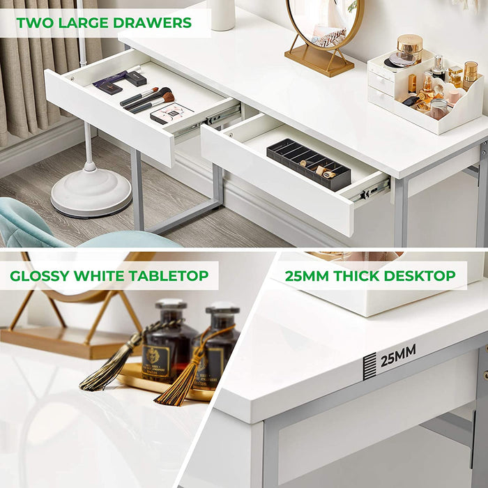 Glossy White 2-Drawer Vanity Desk