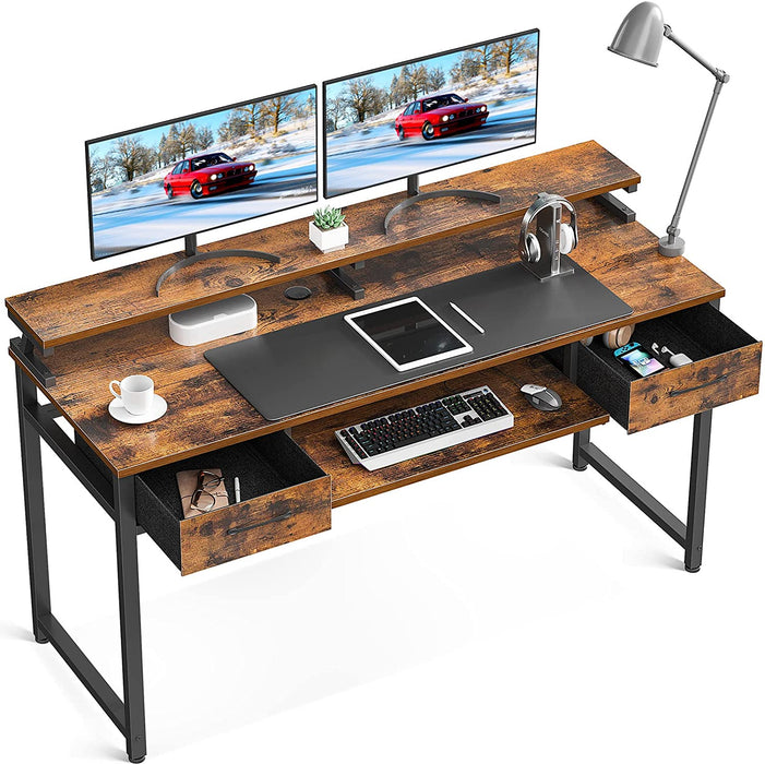 Rustic Brown Work Desk with Storage Drawers