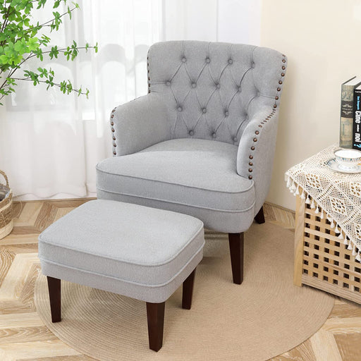 Vintage-Style Accent Chair and Ottoman Set