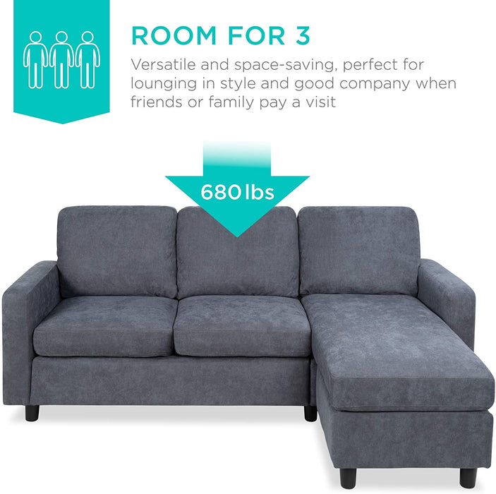 Compact Blue/Gray Linen Sectional Sofa with Chaise