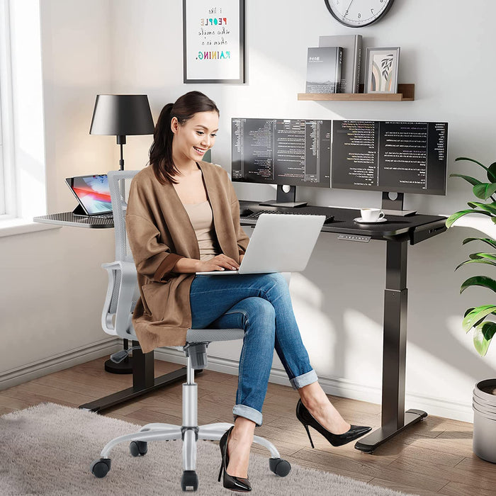 Ergonomic Grey Mesh Desk Chair with Wheels