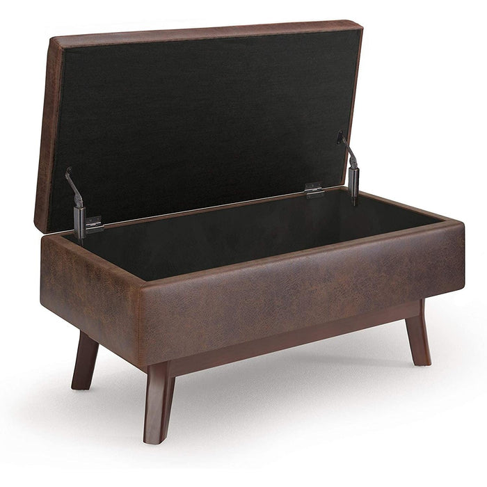 Mid Century Modern Storage Ottoman in Chestnut Brown