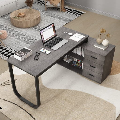 Home Office Corner Desk, Large with Drawers, Gray