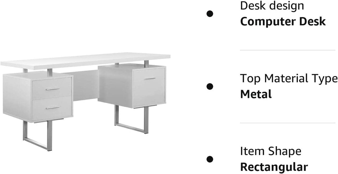 60-Inch White/Silver Metal Office Desk