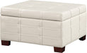 Cream Ottoman with Tray and Wood Legs