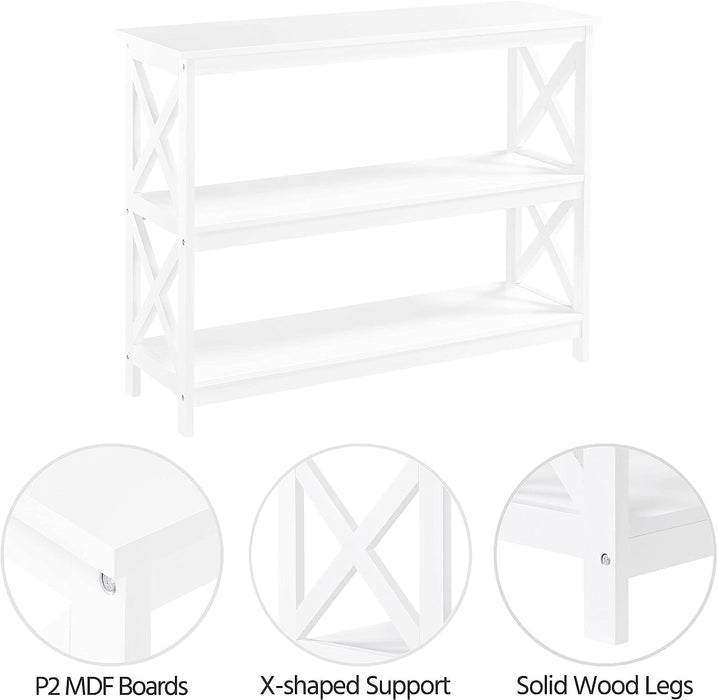 White 3-Tier Console Table with Storage Shelves