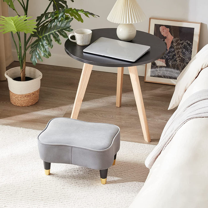 Velvet Ottoman with Wood Legs and Padded Seat