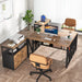 Rustic L-Shaped Desk with Storage and Cabinet
