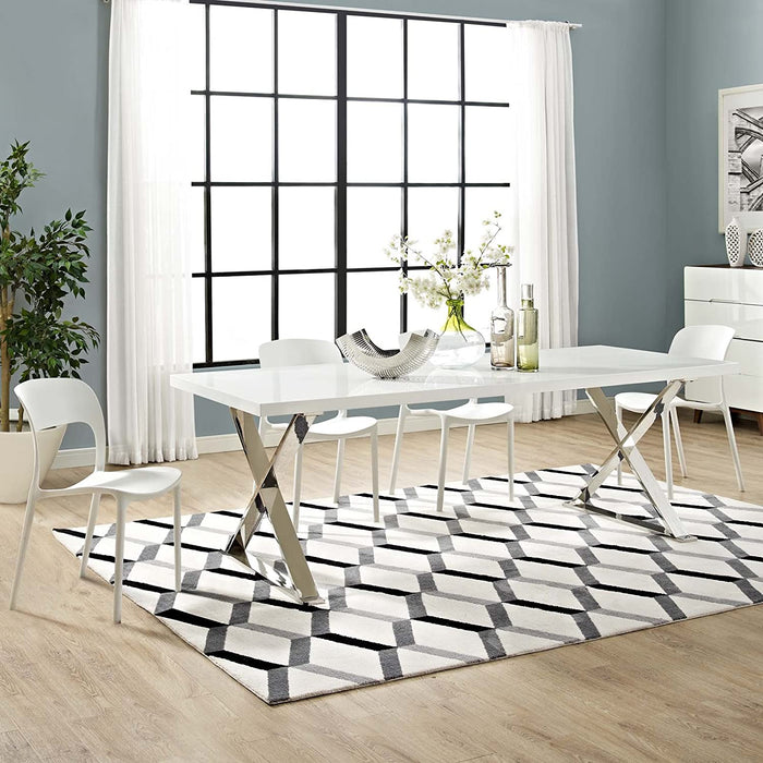 Modway Sector Modern Dining Table, White Silver