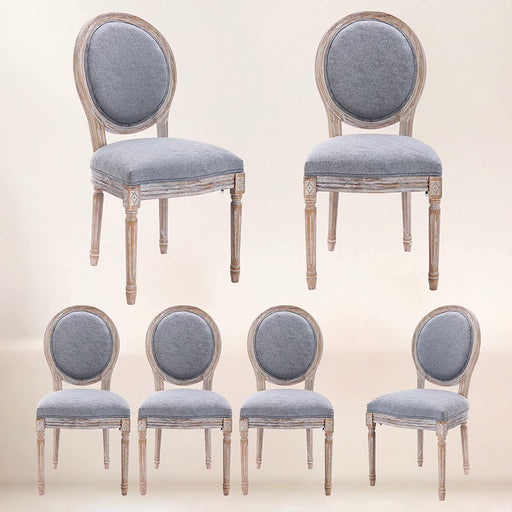French Country Upholstered Dining Chairs (Set of 6, Grey)