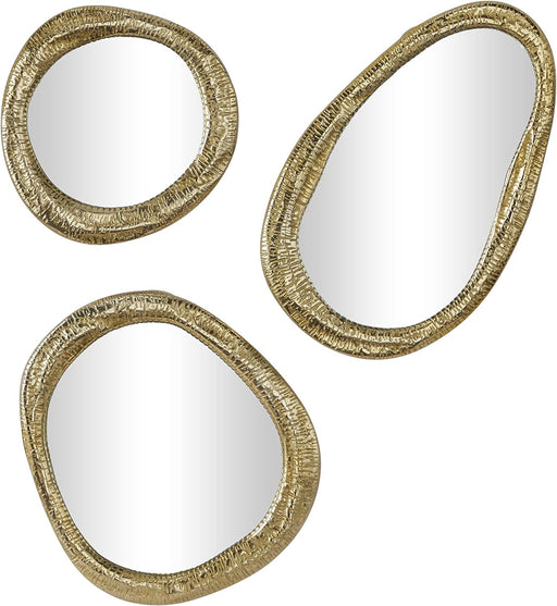 Aluminum Abstract Wall Mirror, Set of 3 23", 19", 15"H, Gold