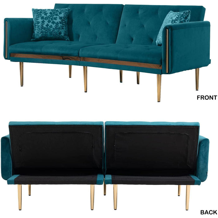 Convertible Velvet Sofa with Golden Legs for Small Spaces