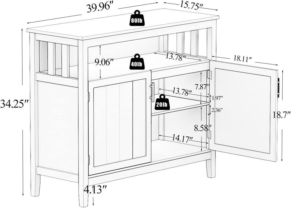 Kitchen Dining Room Buffet Storage Cabinet with Adjustable Shelf