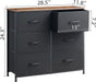 6-Drawer Wide Storage Chest with Removable Fabric Bins, Black/Rustic Brown