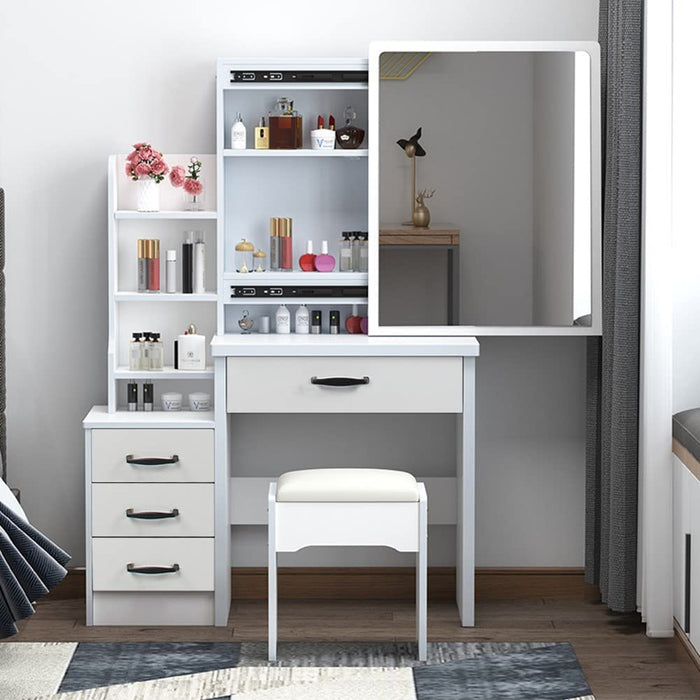 White Makeup Vanity Table Set with Lighted Bulbs