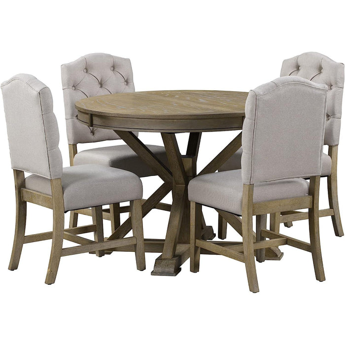 Farmhouse 5-Piece Dining Table Set with Extendable Table and 4 Comfortable Upholstered Chairs