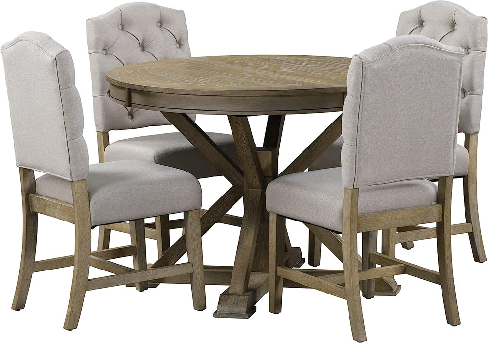 Farmhouse 5-Piece Dining Table Set with Extendable Table and 4 Comfortable Upholstered Chairs