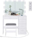 White Makeup Vanity Table Set with Large Mirror