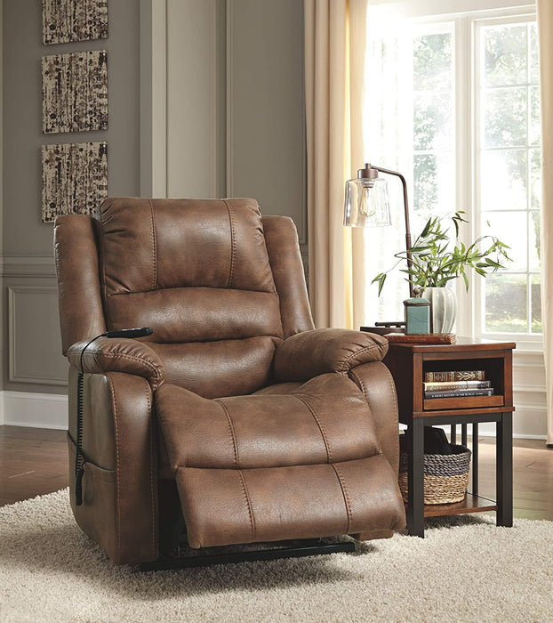 Yandel Brown Faux Leather Electric Power Lift Recliner