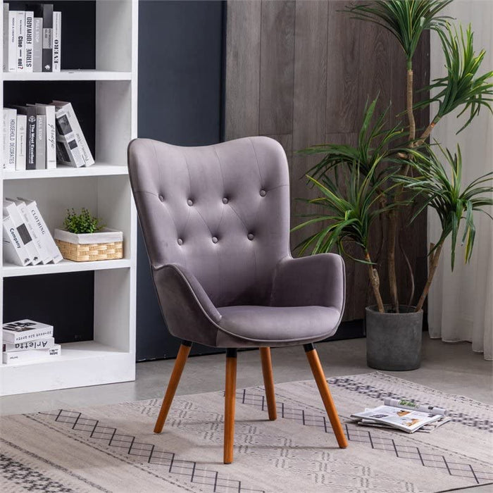 Gray Velvet Tufted Accent Chair by Roundhill Furniture