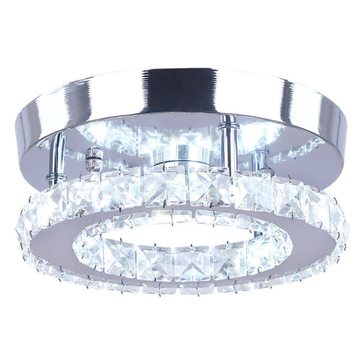 Modern Mini Led Chandelier Semi Flush Mount Crystal Lighting Ceiling Crystal Lamp for Bedrooms Dinning Rooms Hallway(Round White)
