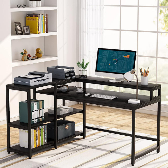 Black Industrial L-Shaped Computer Desk