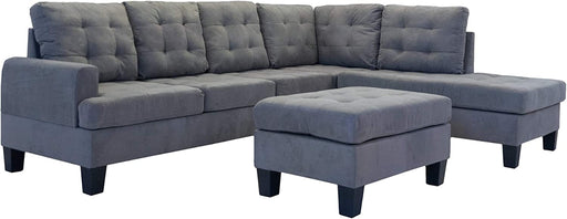 3 Piece Modern Reversible Sectional Sofa Couch with Chaise and Ottoman, Dark Grey