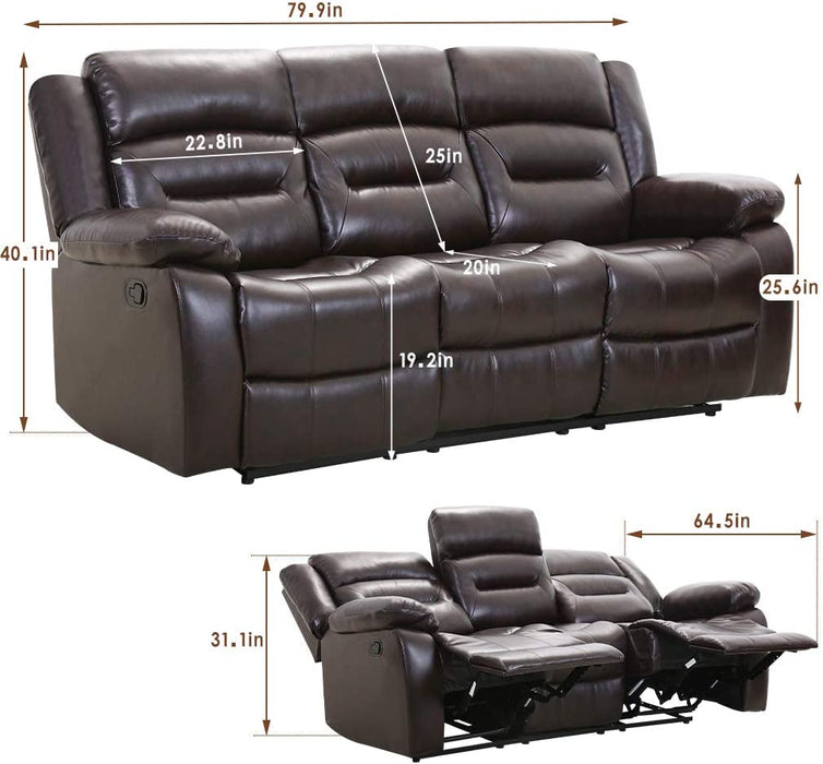 3-Seat Home Theater Recliner Sofa Set, Gray