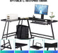 Jet Black L-Shaped Computer Desk with Stand