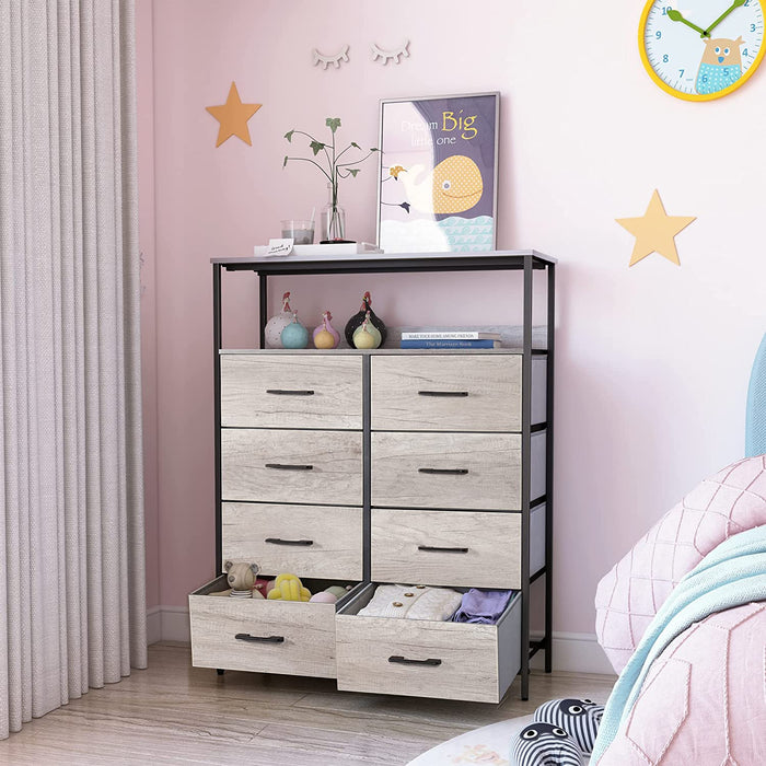 8-Drawer Dresser with Shelves, Fabric Drawers, Greige