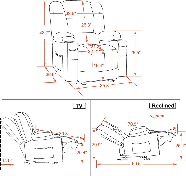 Beige Electric Power Recliner with Heat & Massage